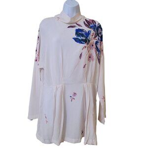 Free People Floral Blouse Tie‎ Back Womens Size L Boho Career Office Cottagcore